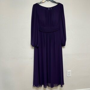 Deep purple formal dress, sheer sleeves, the rest is lined